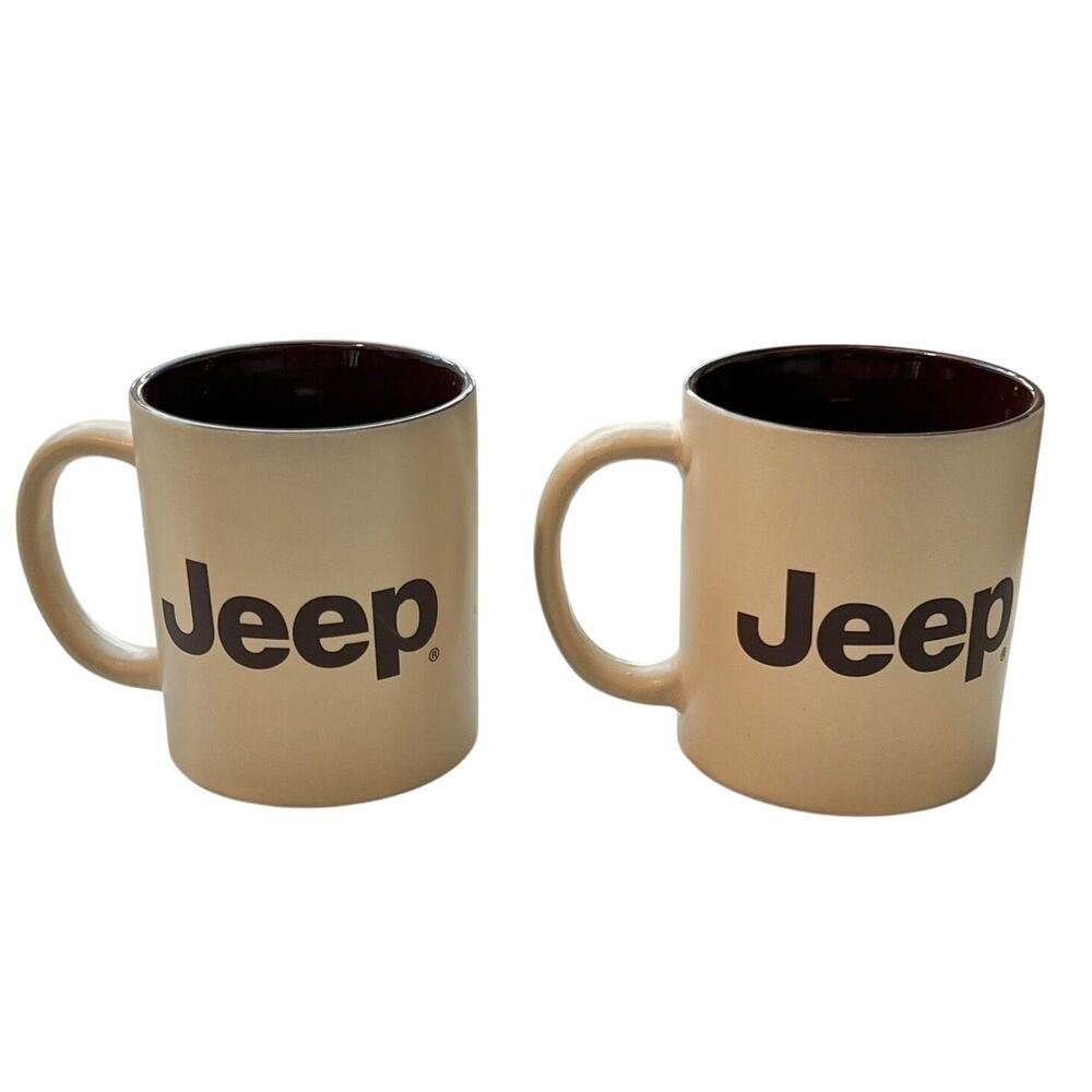 Jeep Two Toned Brown 11oz Coffee Mug Mopar Vintage EUC Set of 2 Rubicon Wrangler